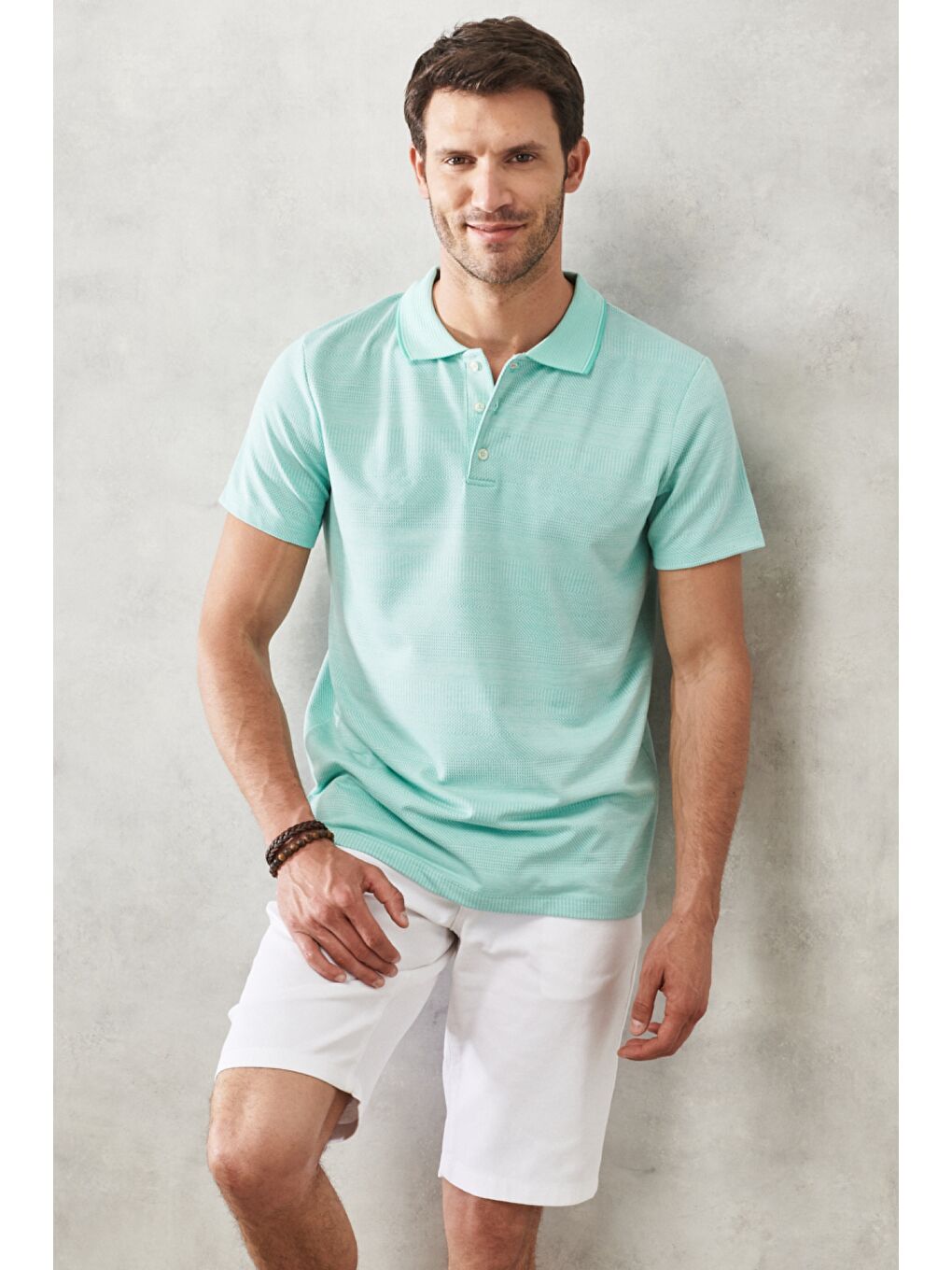 Erkek Su Yeşili Slim Fit Dar Kesim Polo Yaka Kısa Kollu Tişört