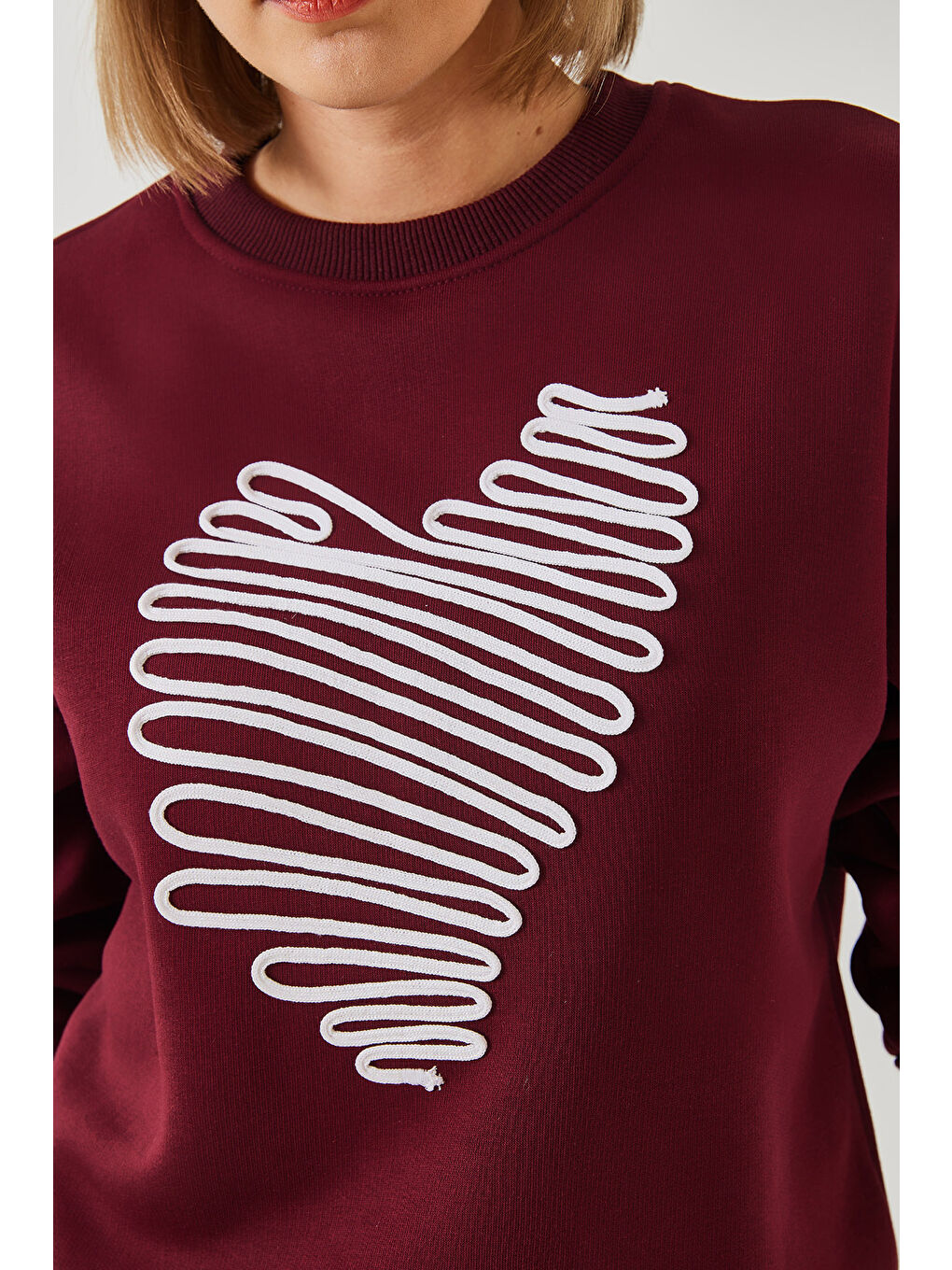 SHADE Bordo Kadın Kalp Nakışlı Sweatshirt - 2