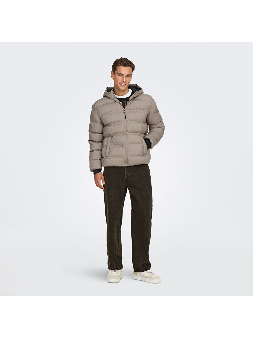 Union Seamless Life Puffer Erkek Bej Kapüşonlu Şişme Mont-2