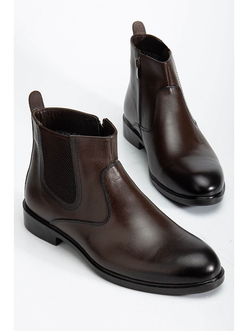 Kahverengi D2145 Hakiki Deri Içi Kürklü Fermuarlı Soğuk Geçirmez Erkek Bot-2