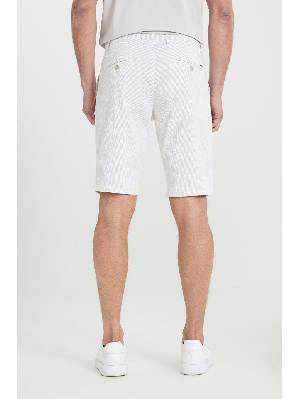 Bej Erkek Ekru-Vizon Slim Fit Dar Kesim Yan Cepli Gofre Desenli Şort-4