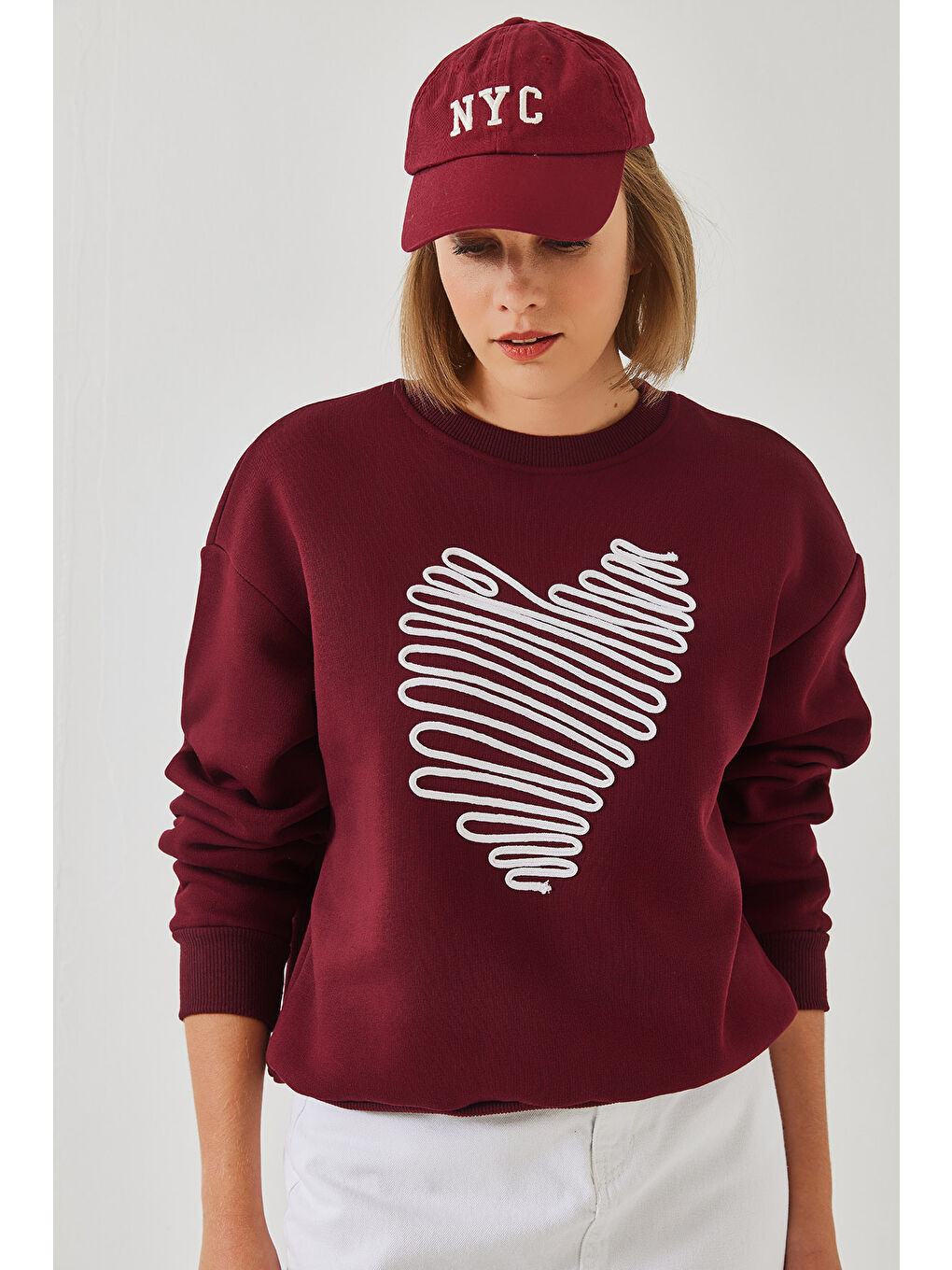 SHADE Bordo Kadın Kalp Nakışlı Sweatshirt - 4