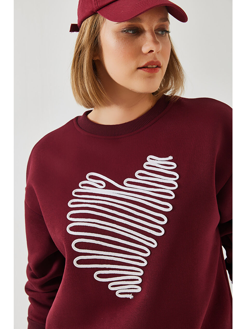 SHADE Bordo Kadın Kalp Nakışlı Sweatshirt - 5