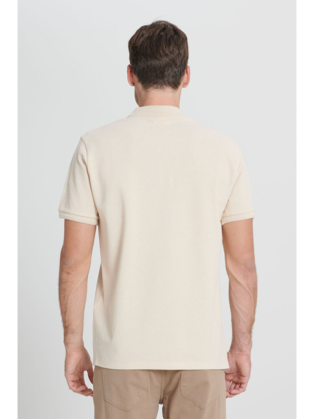 Erkek Bej-Ekru Slim Fit Dar Kesim %100 Pamuk Polo Yaka Tişört-5