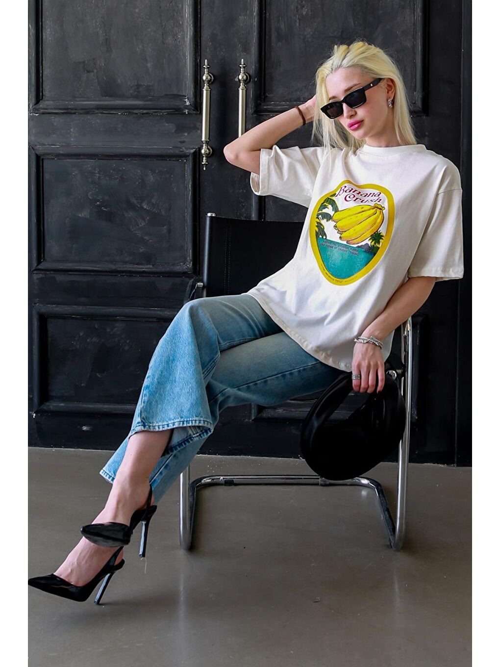 Ekru %100 Pamuklu Baskılı Kadın Tişört Mg2382-6