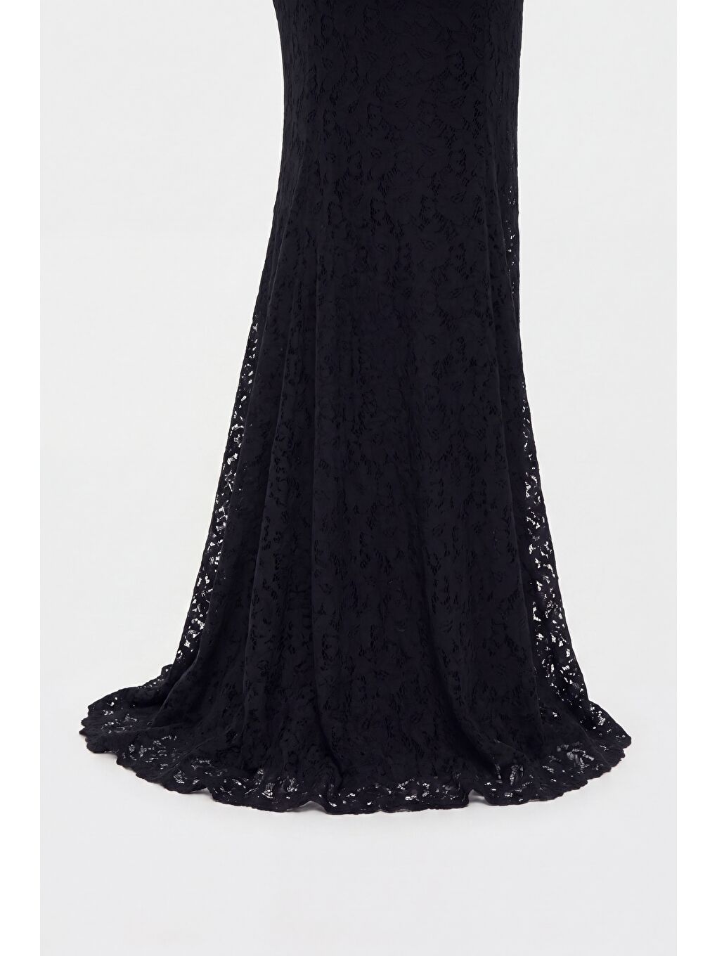 Kadın Siyah Şal Yaka Uzun Dantel Davet Elbisesi-2