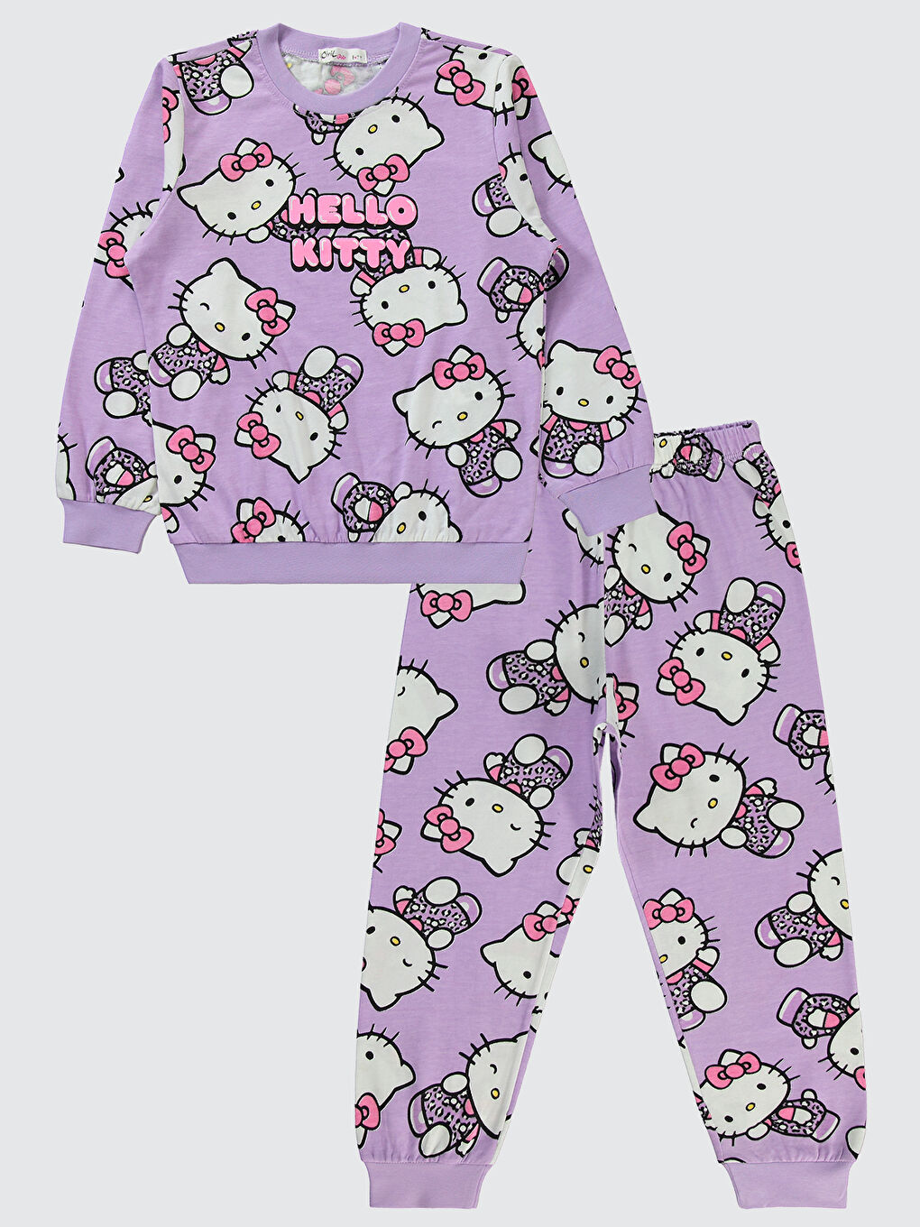 Civil Mor Hello Kitty Kız Çocuk 6-9 Yaş Pijama Takımı Dijital Lavanta