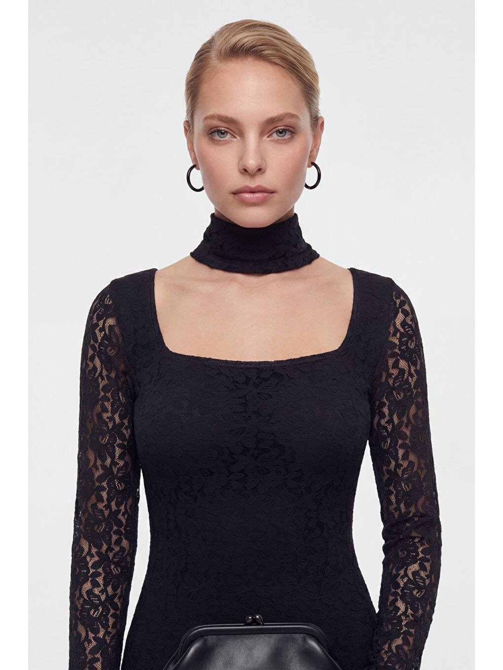 Kadın Siyah Şal Yaka Uzun Dantel Davet Elbisesi-3