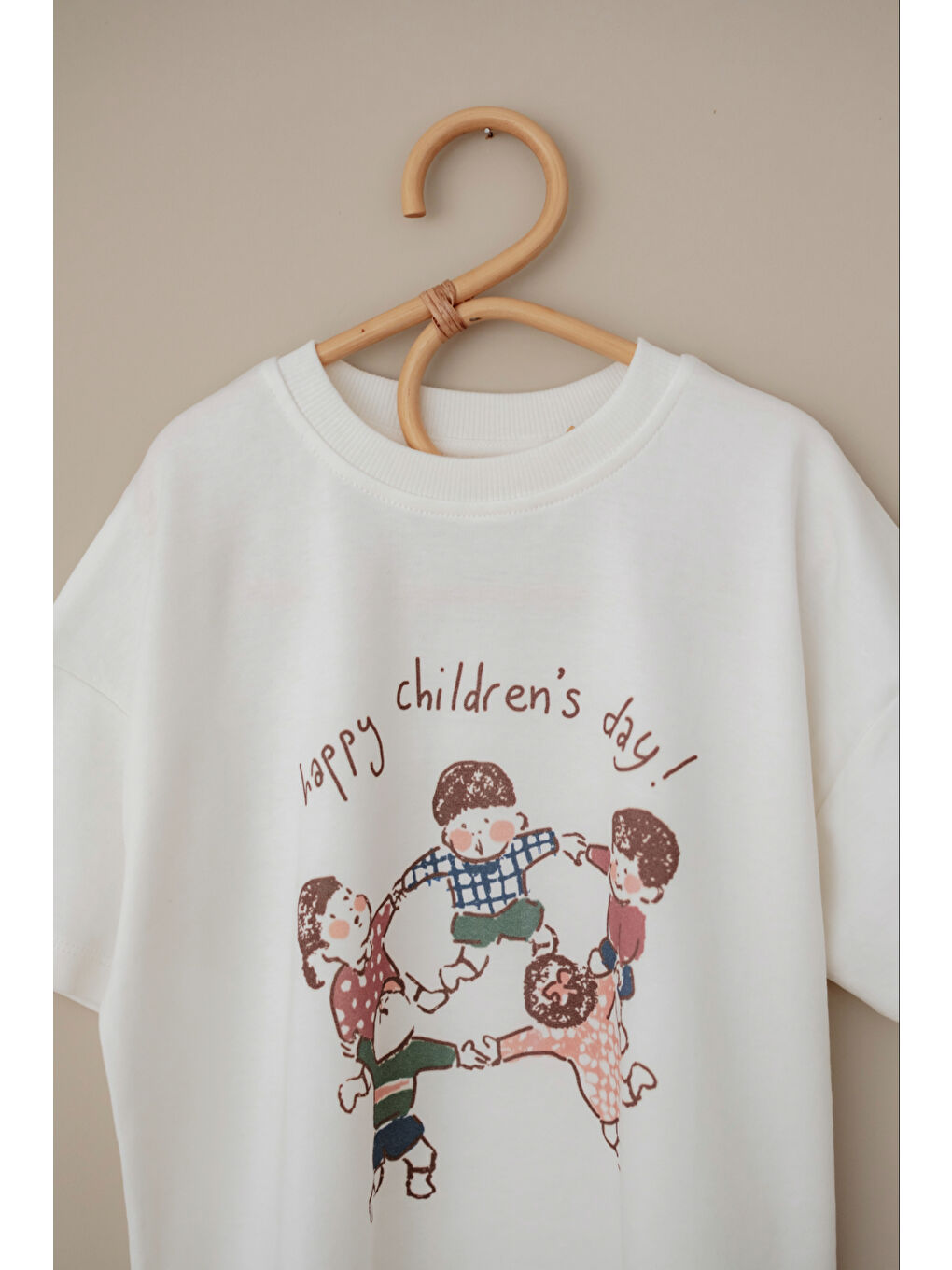 Ekru Happy Çocuk Baskılı Oversize Kısa Kollu T-shirt-5