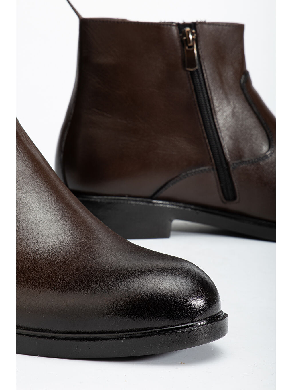 Kahverengi D2145 Hakiki Deri Içi Kürklü Fermuarlı Soğuk Geçirmez Erkek Bot-3