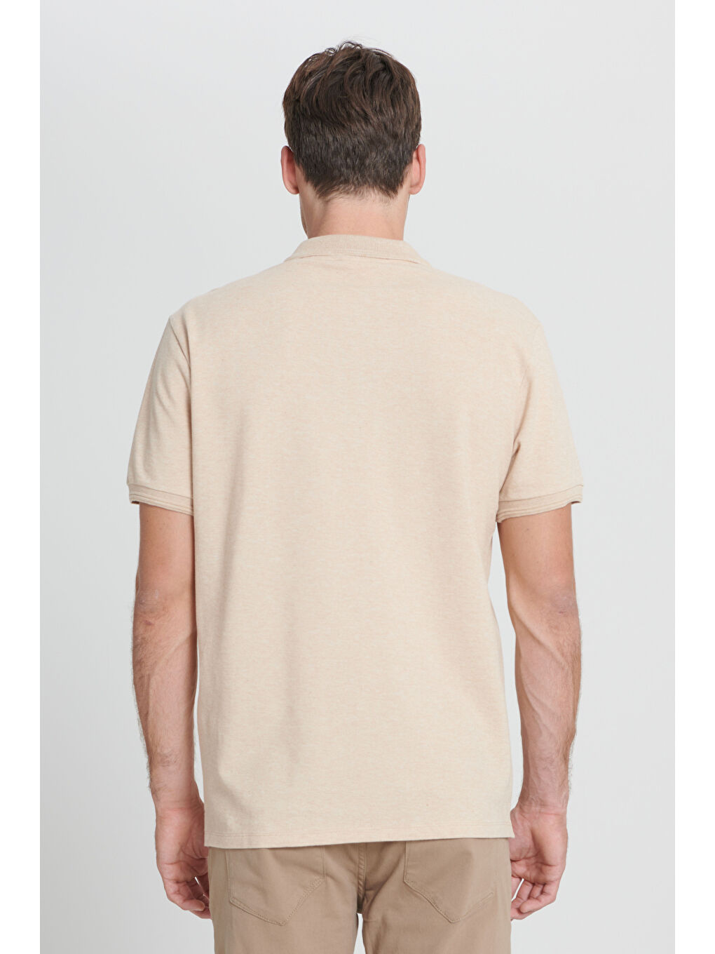 Kahverengi Erkek Sütlü Kahve-Ekru Slim Fit Dar Kesim %100 Pamuk Polo Yaka Tişört-4