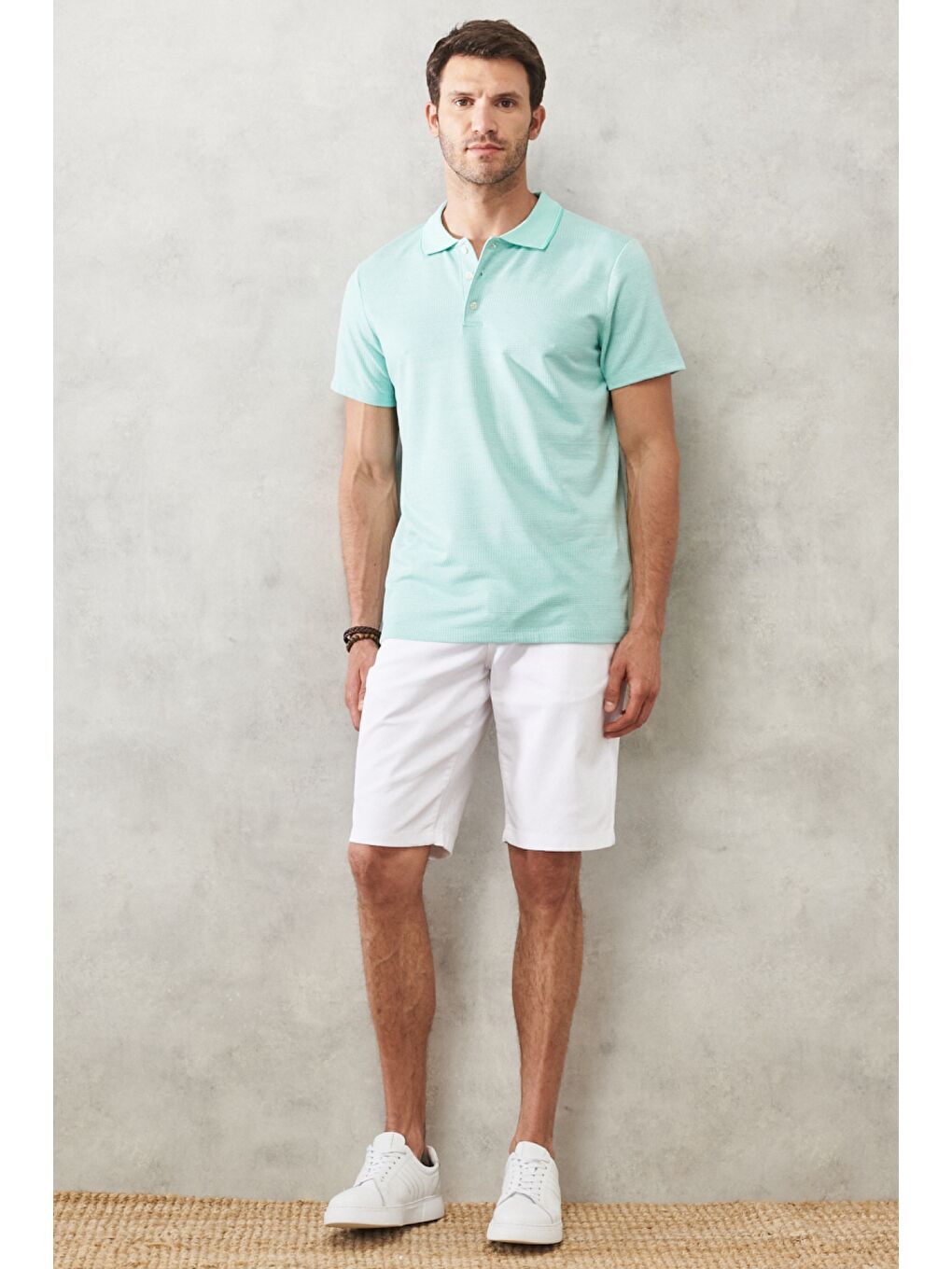 Erkek Su Yeşili Slim Fit Dar Kesim Polo Yaka Kısa Kollu Tişört-1