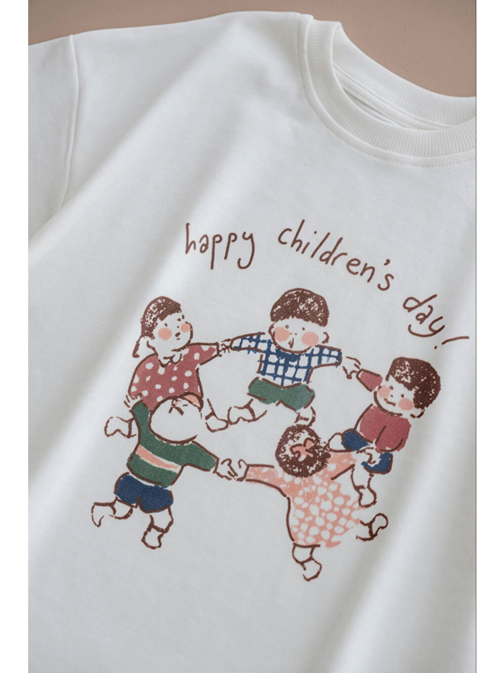 Ekru Happy Çocuk Baskılı Oversize Kısa Kollu T-shirt-6