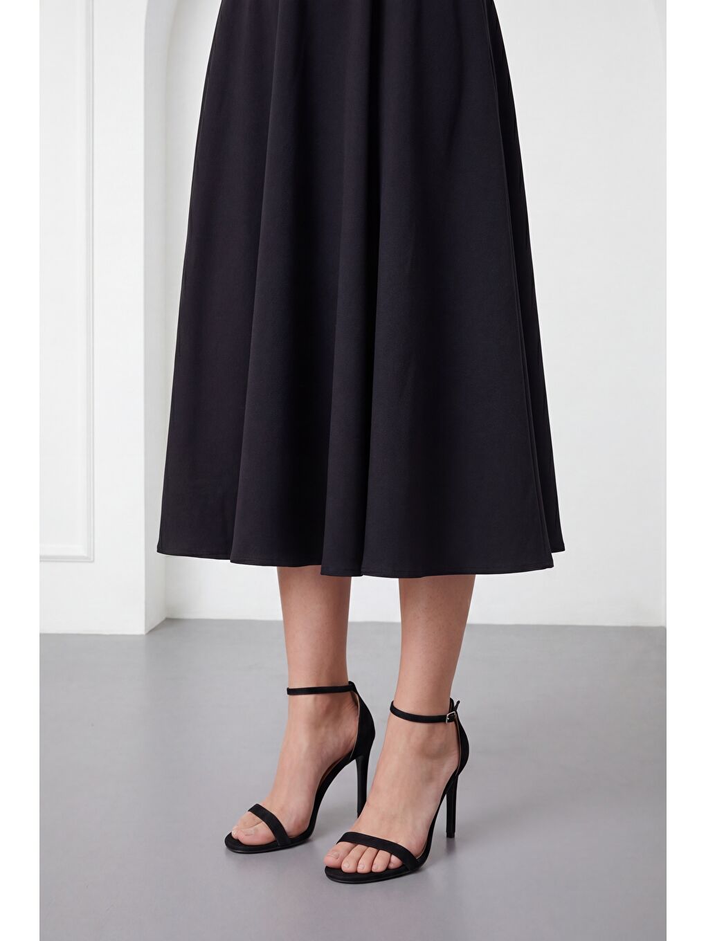 Kadın Siyah Kayık Yaka Taş Detay Kloş Söz Nişan Nikah Abiye Elbise-3