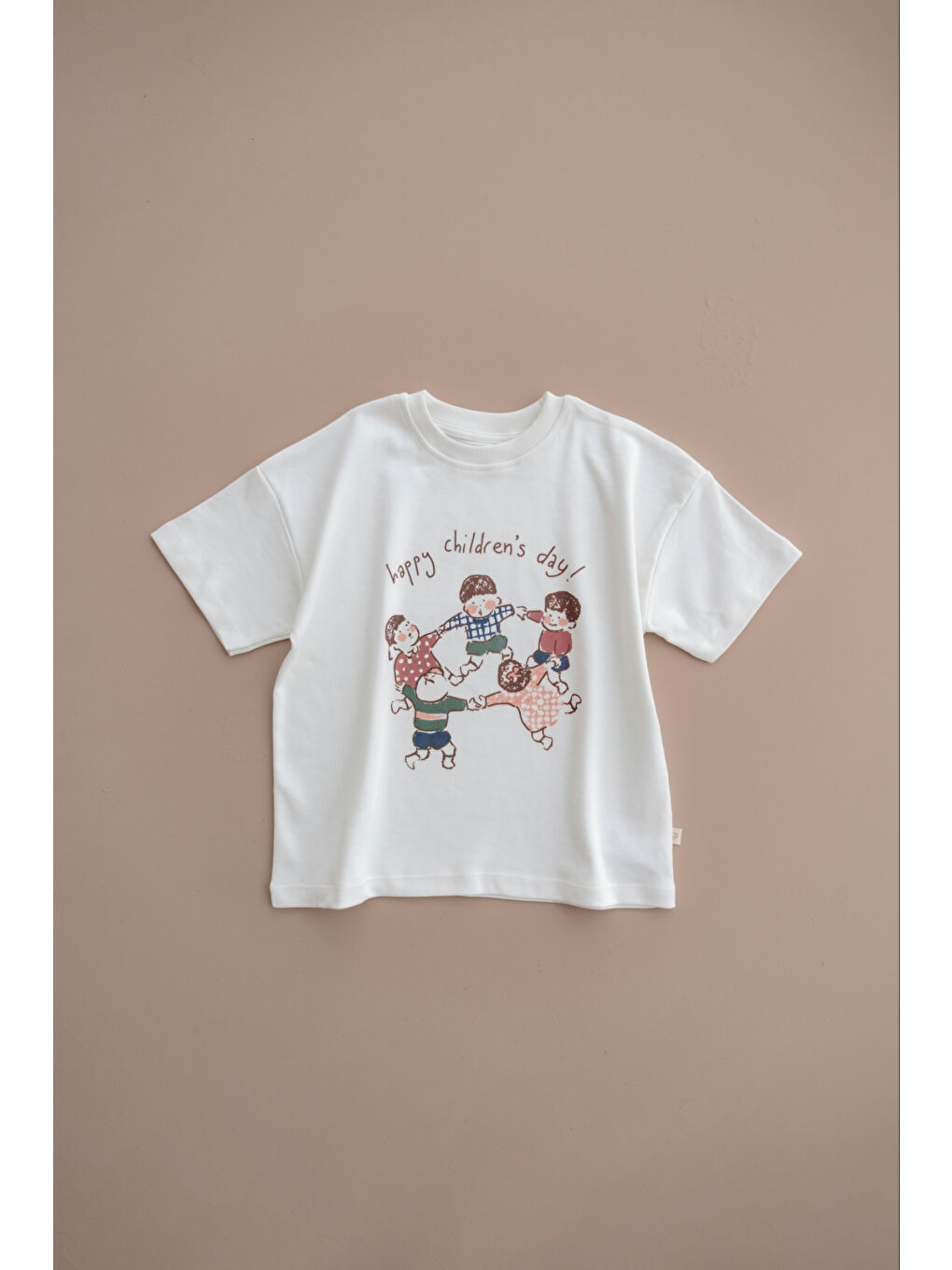 Ekru Happy Çocuk Baskılı Oversize Kısa Kollu T-shirt-7