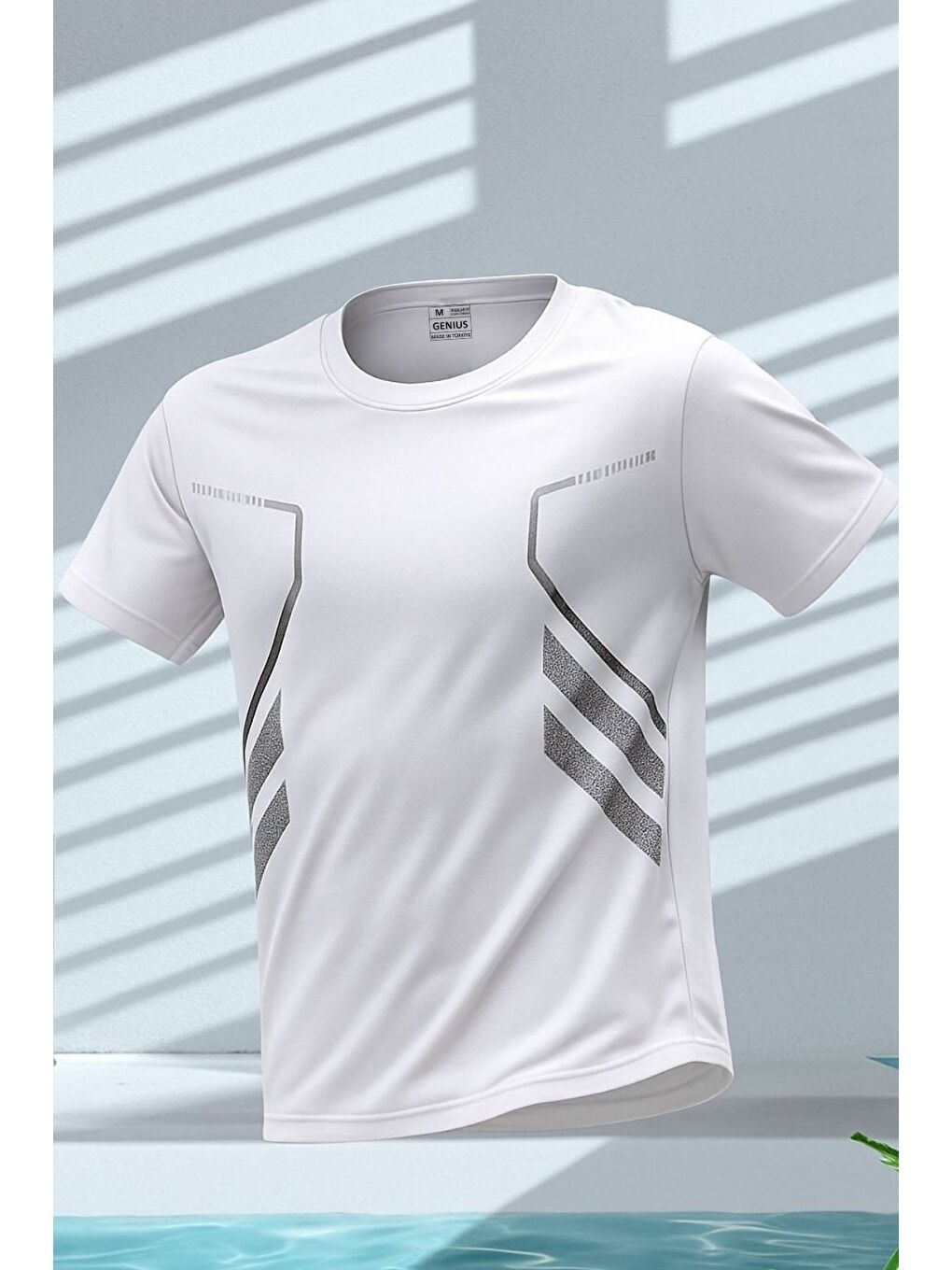 Beyaz Erkek Spor Tişört Antreman Gym Polyester Erkek Sporcu Tişört-1