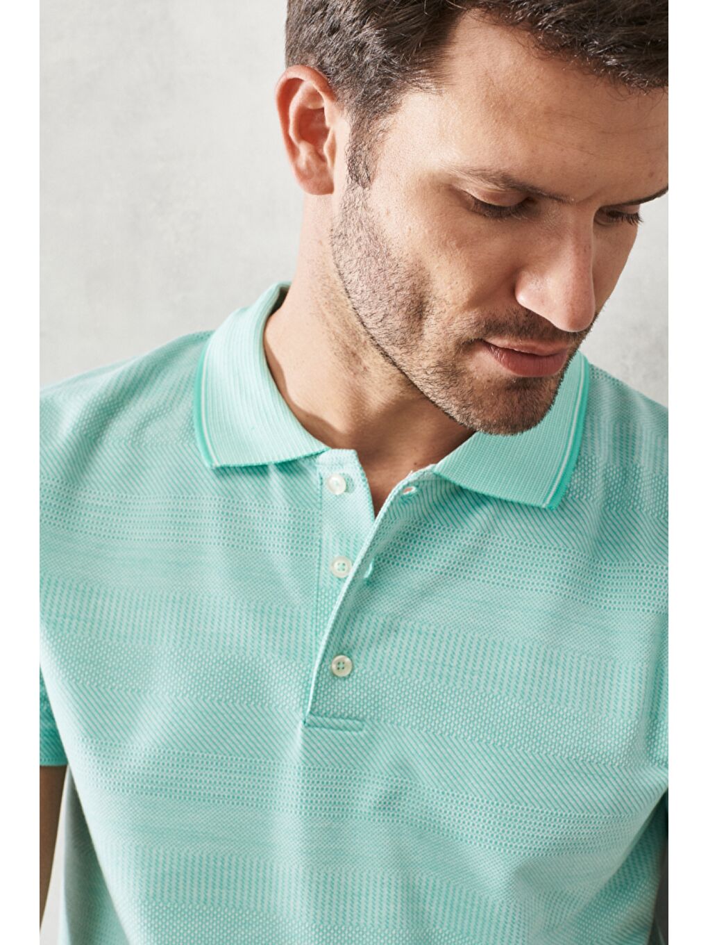 Erkek Su Yeşili Slim Fit Dar Kesim Polo Yaka Kısa Kollu Tişört-2