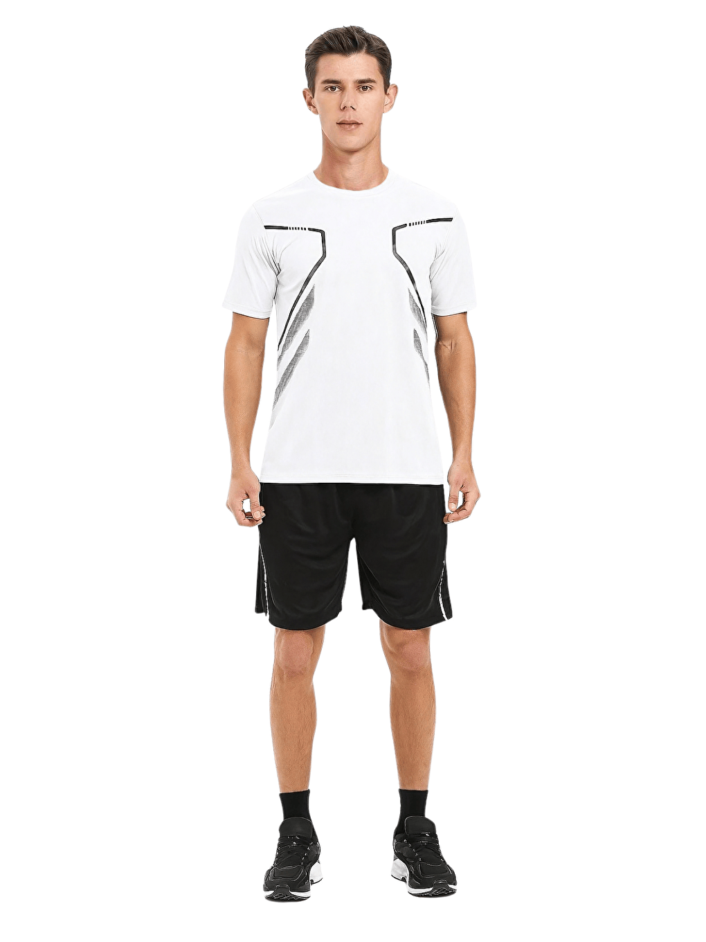 Beyaz Erkek Spor Tişört Antreman Gym Polyester Erkek Sporcu Tişört