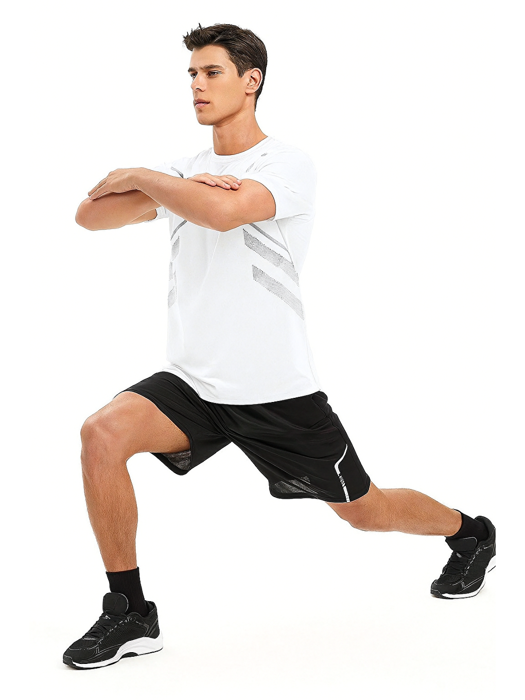 Beyaz Erkek Spor Tişört Antreman Gym Polyester Erkek Sporcu Tişört-3