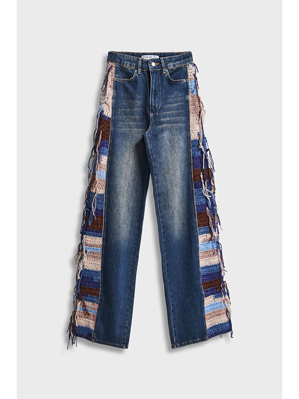 Mavi Kadın Jean Rengi 2w5-8 Flare Palazzo Fit Etnik Örme Detaylı Viskon Kumaş Özel Tasarım Denim Jean-1