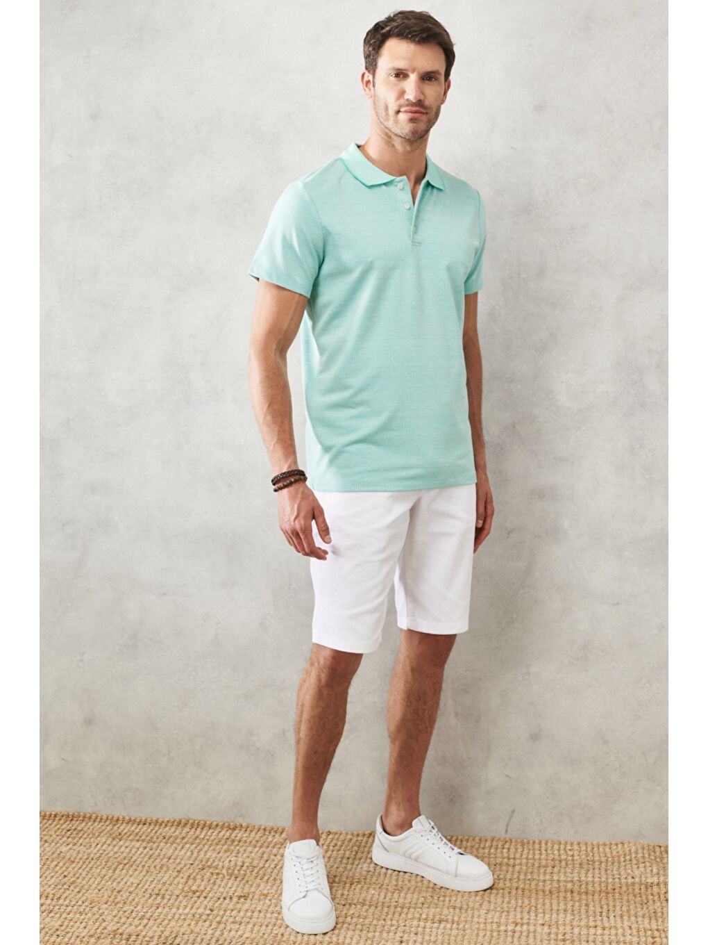 Erkek Su Yeşili Slim Fit Dar Kesim Polo Yaka Kısa Kollu Tişört-4