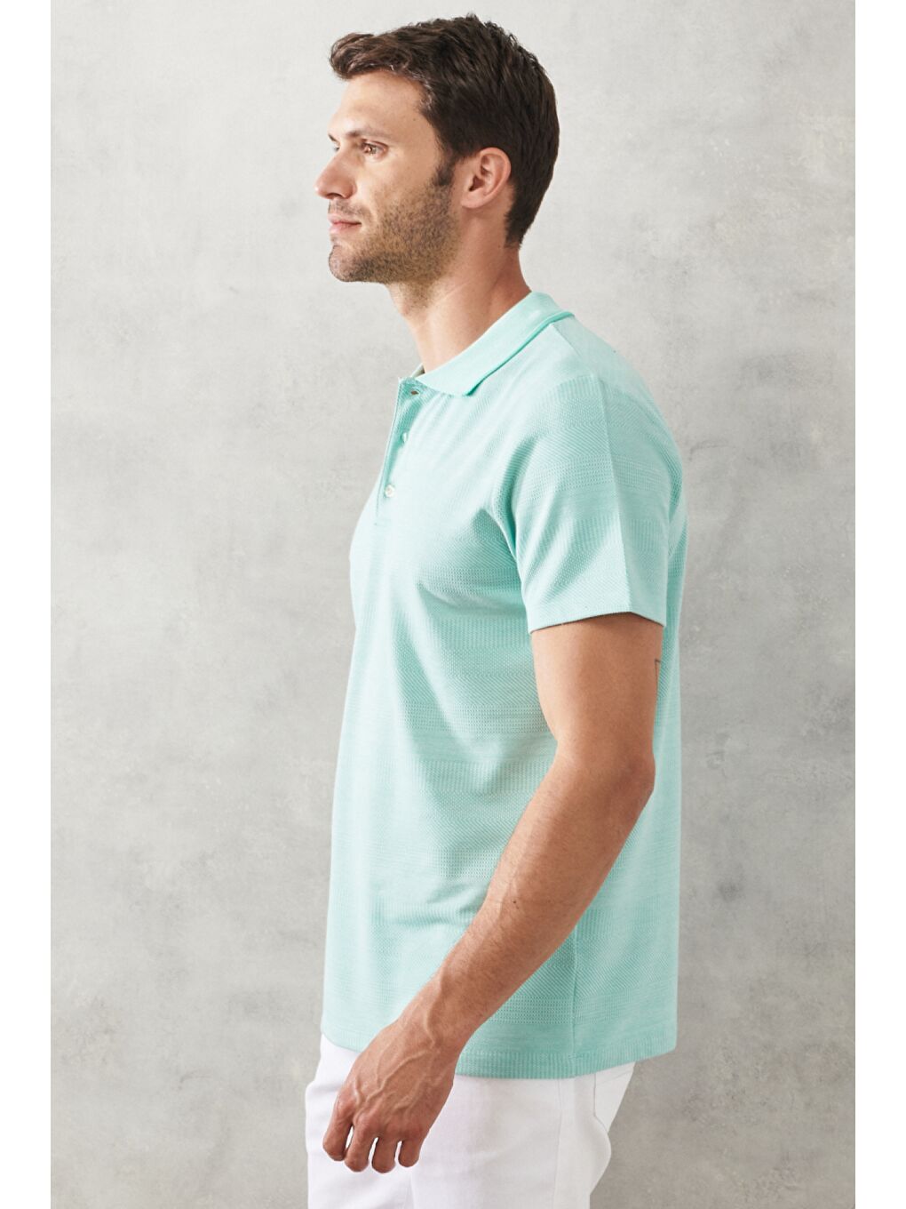 Erkek Su Yeşili Slim Fit Dar Kesim Polo Yaka Kısa Kollu Tişört-5