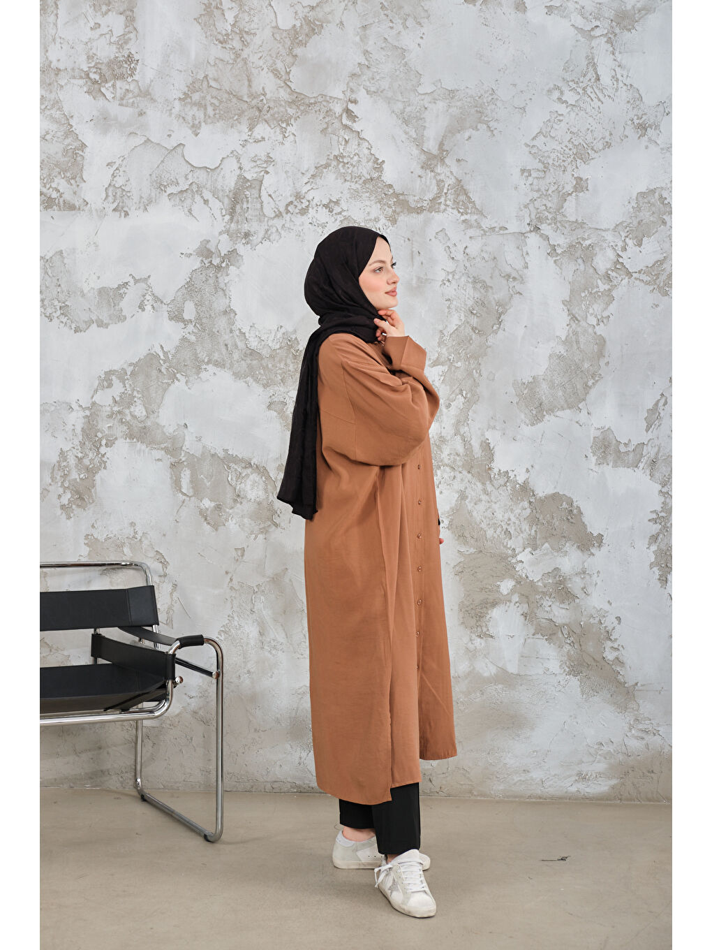 Kahverengi Kadın Gömlek Yaka Düğmeli Elbise Camel-3