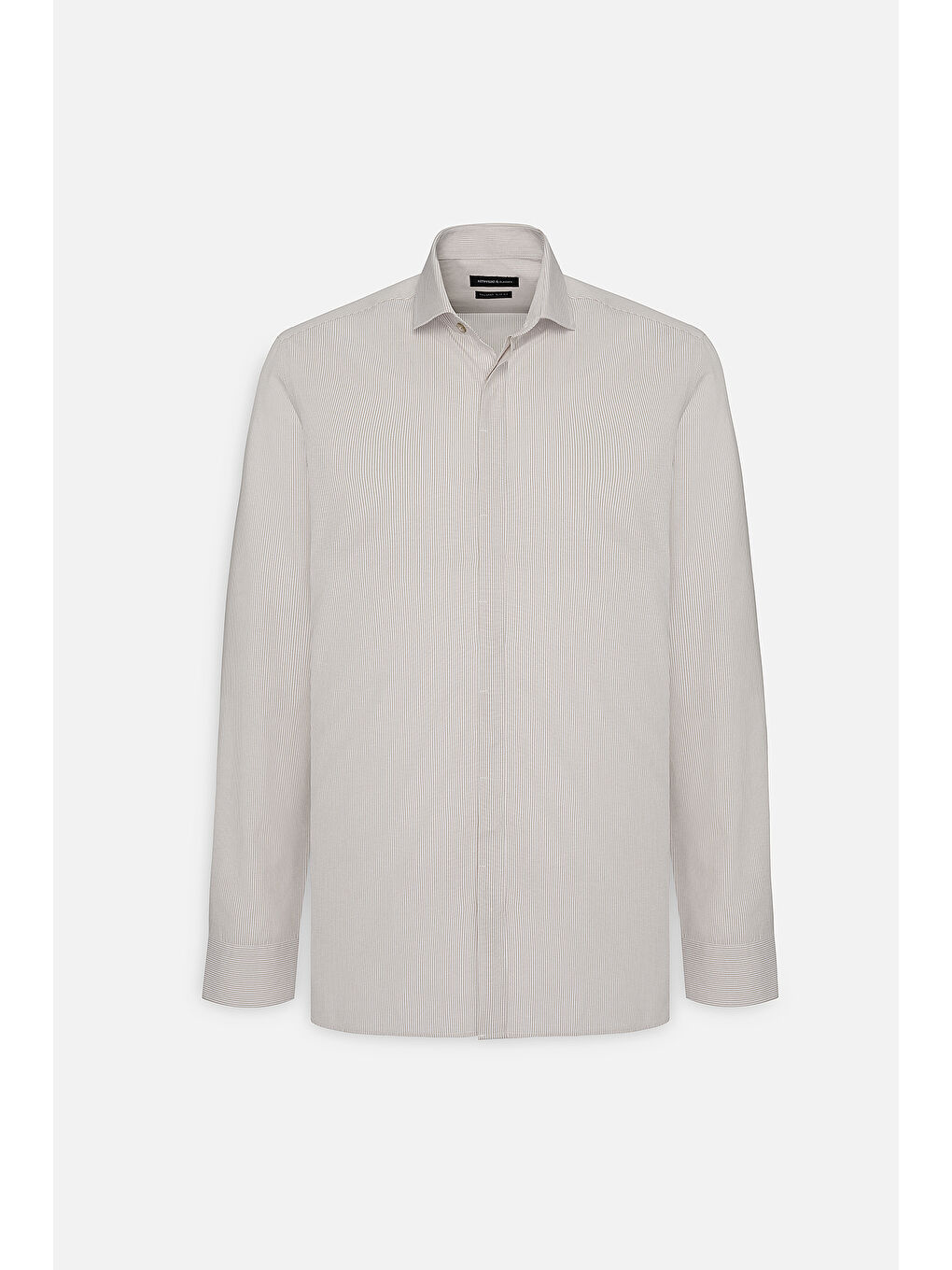 Bej Erkek Beyaz-Vizon Slim Fit Dar Kesim Klasik Yaka Pamuklu Armürlü Gömlek-5