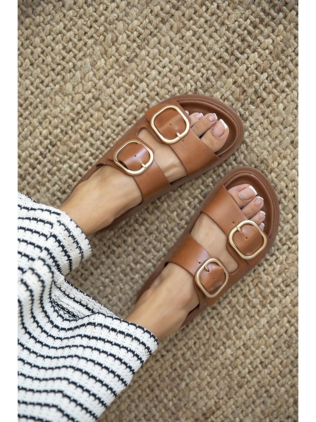 Kahverengi Mecy Kadın  Toka  Detay Deri  Günlük  Konfor Terlik Taba-2