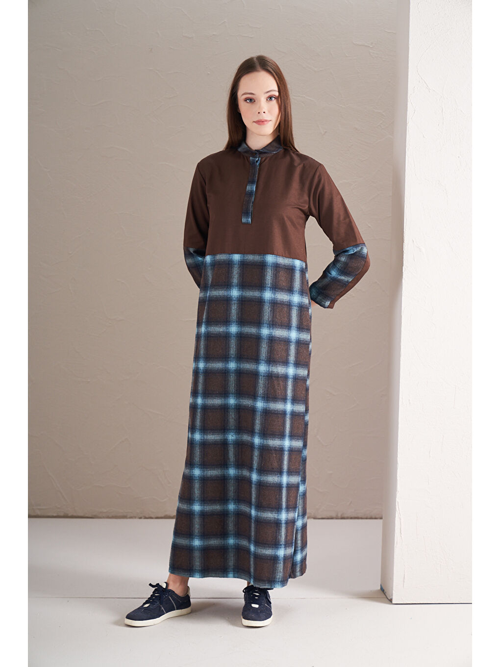 Karışık Blok Elbise Büyük Kareli Laci-2