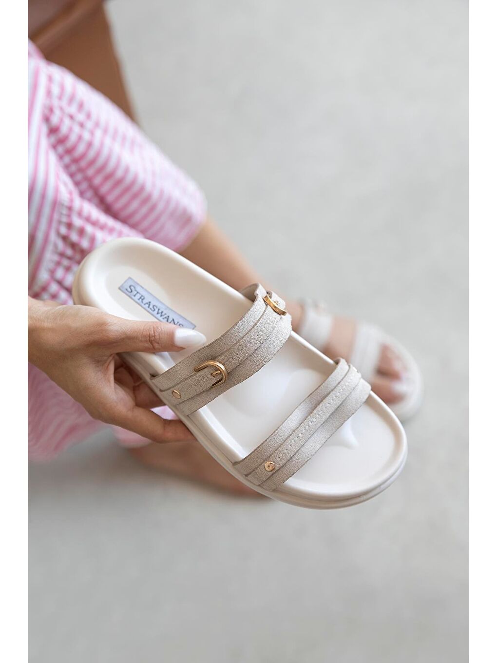 Cistra Kadın Günlük Konfor Süet Terlik Bej-1