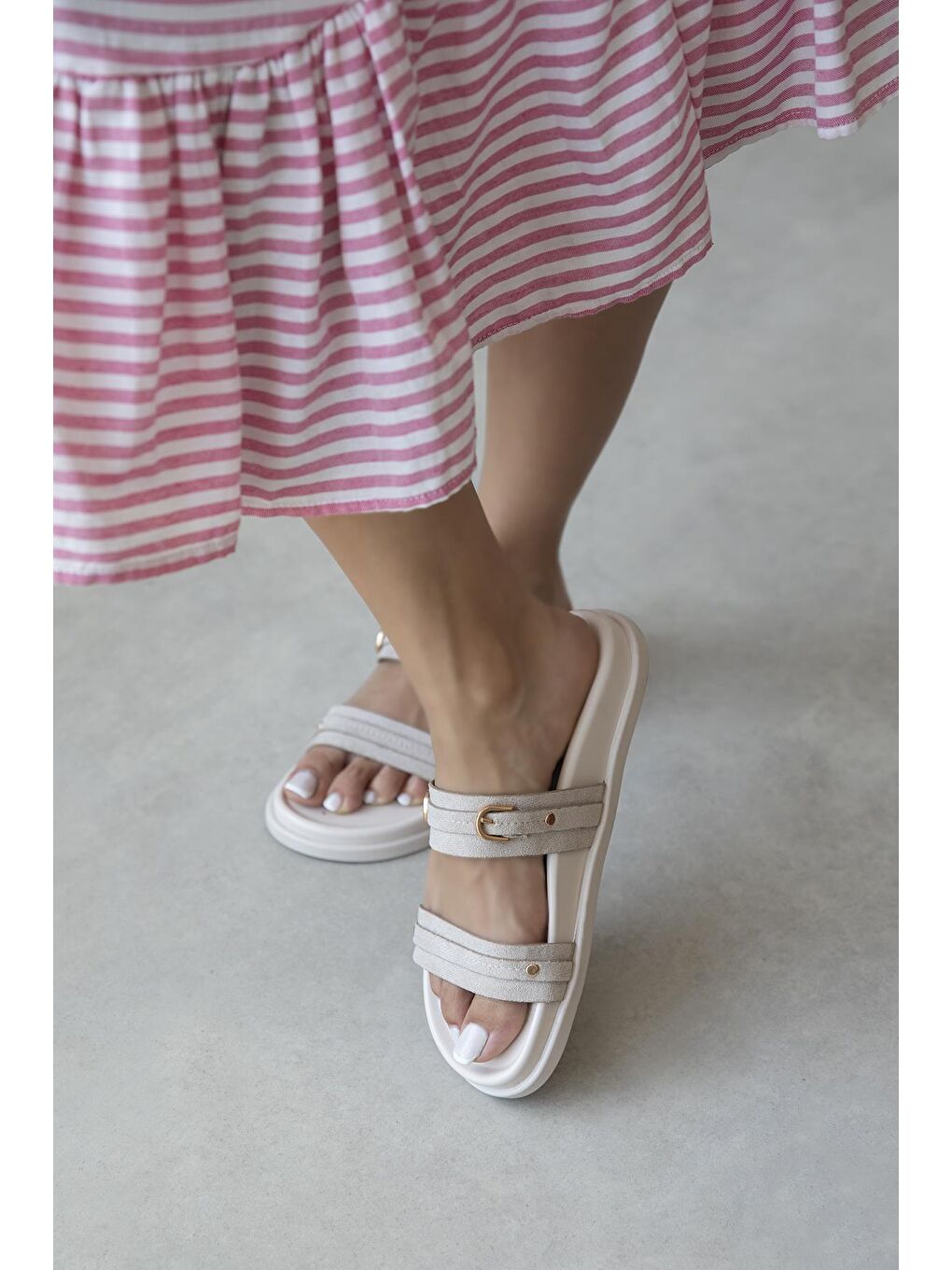 Cistra Kadın Günlük Konfor Süet Terlik Bej-2