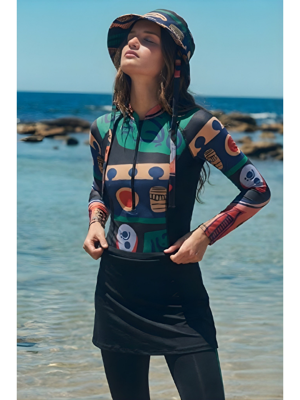 Yüzücü Mayo Tayt Etek 3lü Oyun Mayo Siyah-1