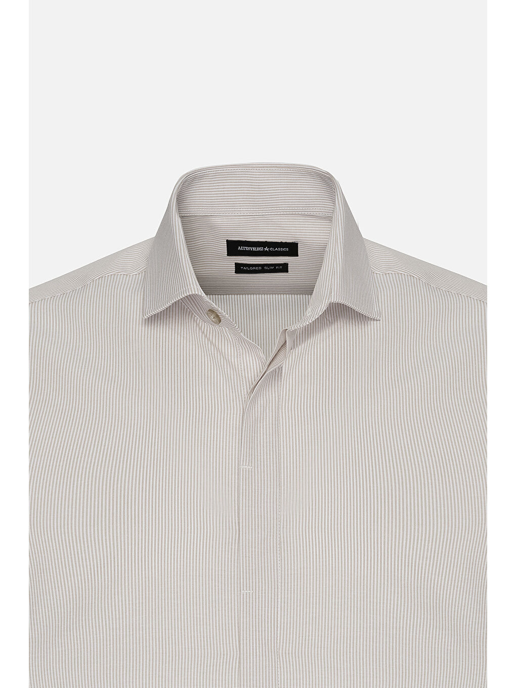 Bej Erkek Beyaz-Vizon Slim Fit Dar Kesim Klasik Yaka Pamuklu Armürlü Gömlek-6