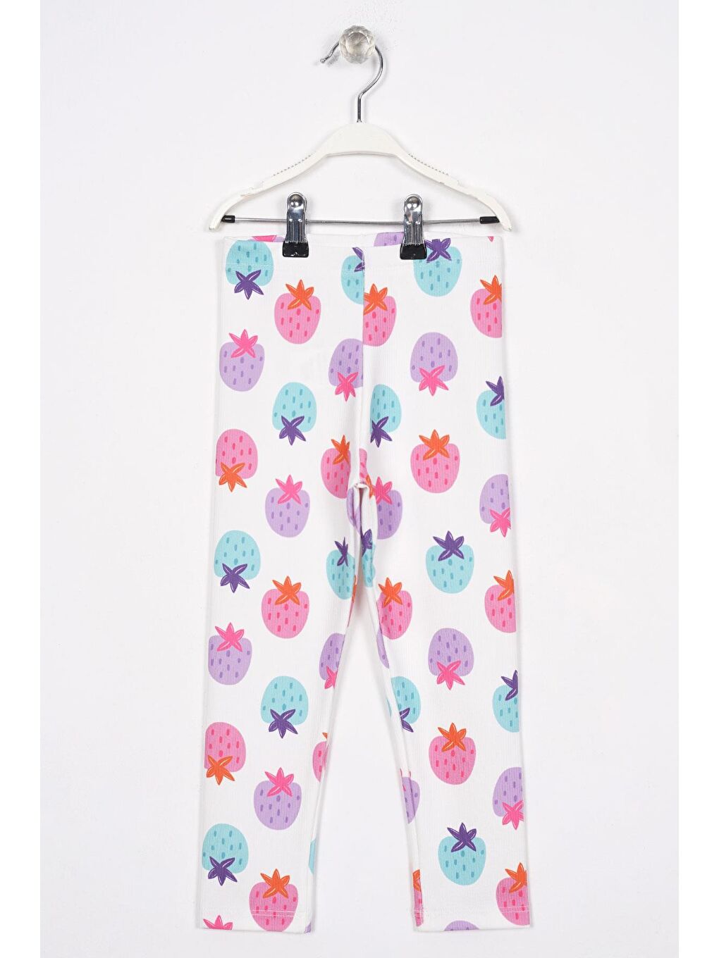 Lila Çilek Baskılı Ekru Renk Kız Çocuk Tayt