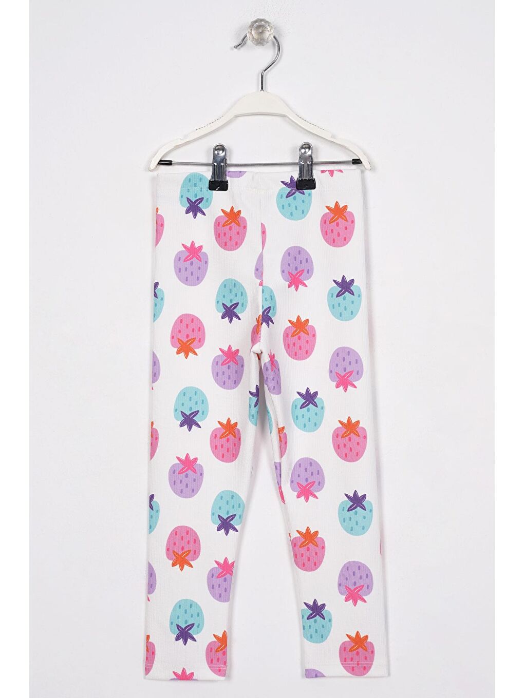 Lila Çilek Baskılı Ekru Renk Kız Çocuk Tayt-2