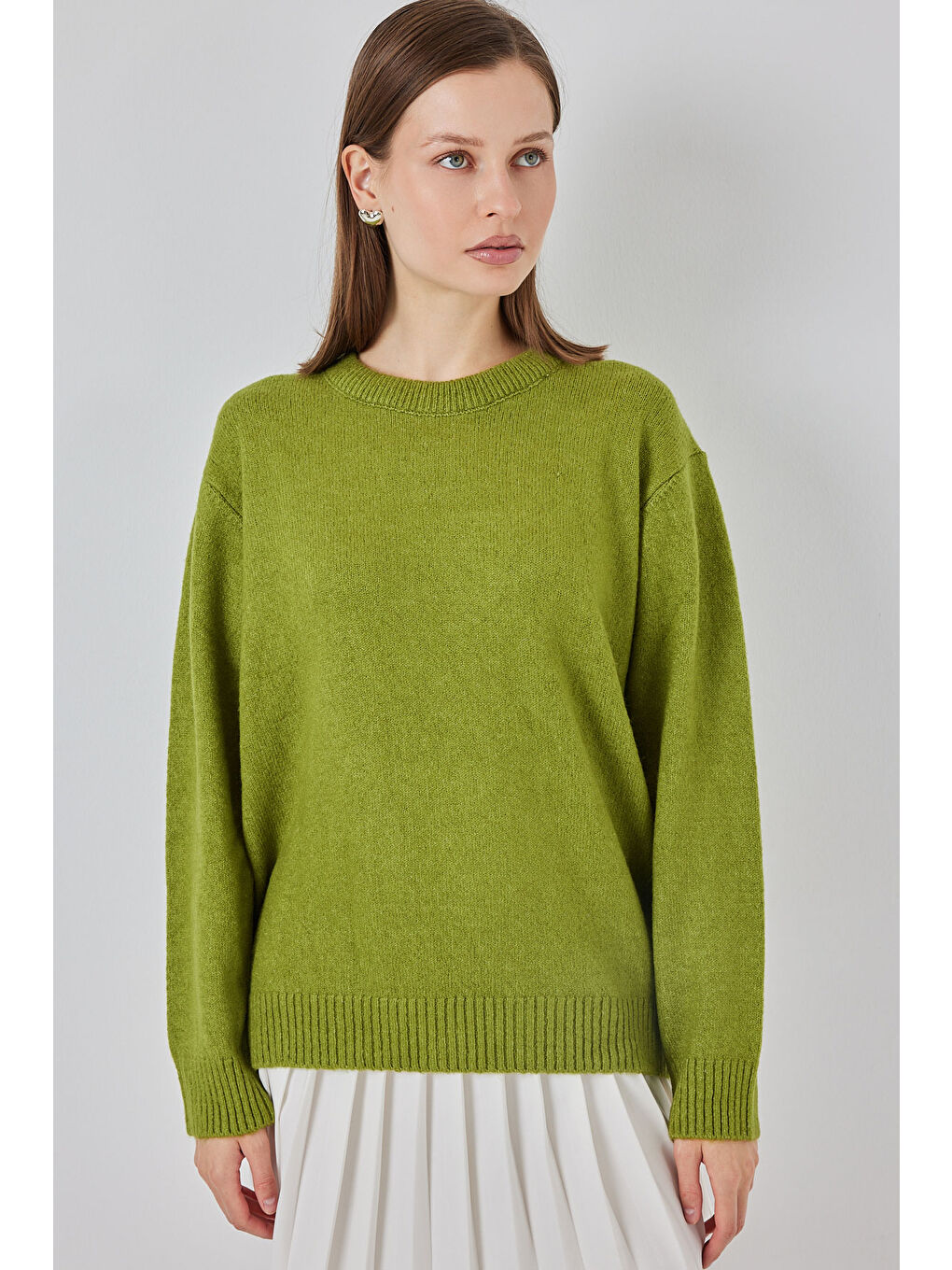 15895 Baklava Desenli Oversize Triko Kazak - D.Yeşil-2