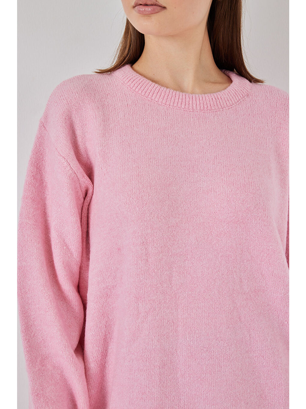 15895 Baklava Desenli Oversize Triko Kazak - A. Pembe-4