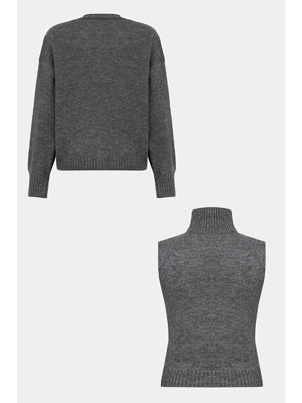 Antrasit Kadın Boğazlı Kazak Hırka Takım