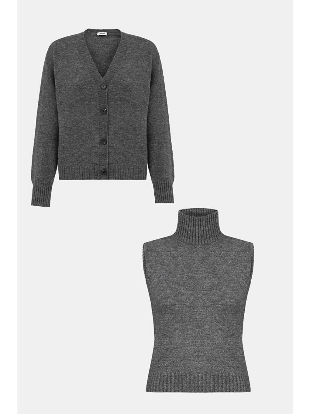 Antrasit Kadın Boğazlı Kazak Hırka Takım-1