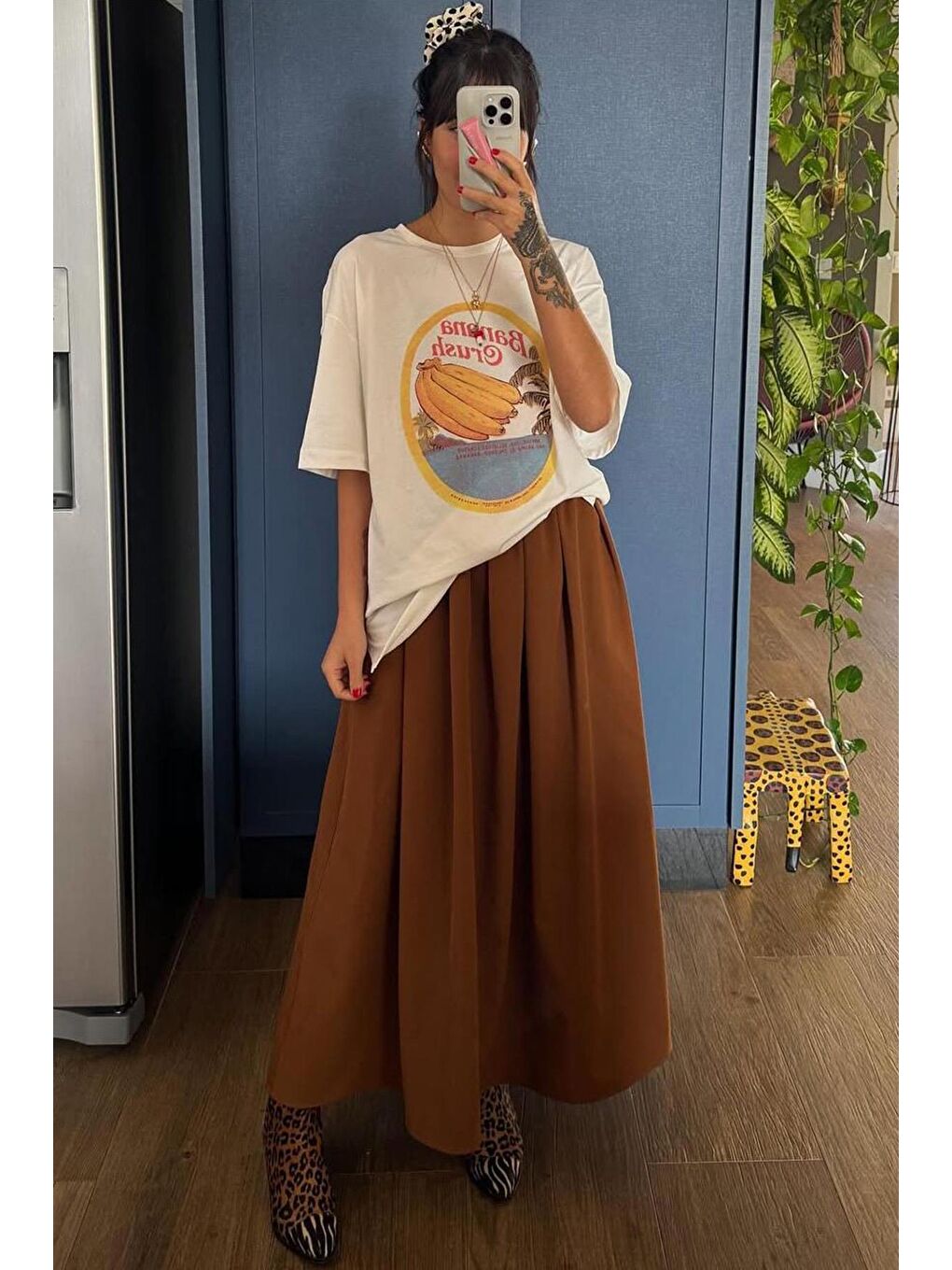 Ekru %100 Pamuklu Baskılı Kadın Tişört Mg2382-8