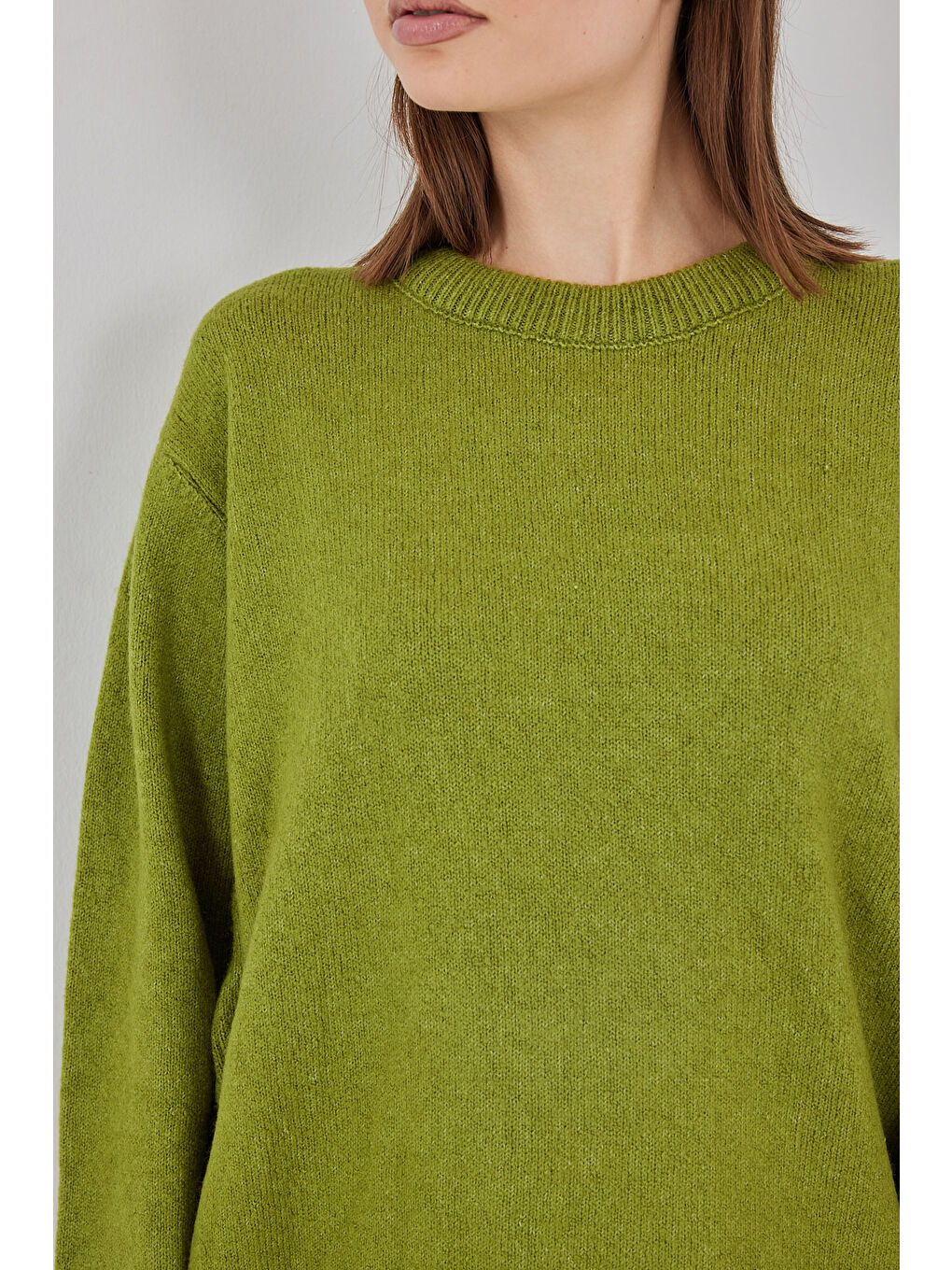 15895 Baklava Desenli Oversize Triko Kazak - D.Yeşil-4