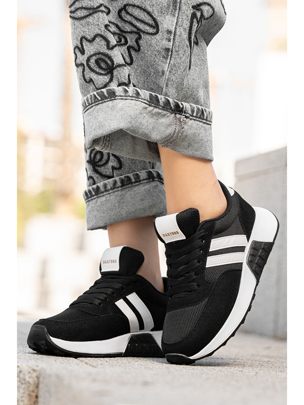 Siyah Günlük Ortopedik Kadın Sneaker Spor Ayakkabı-1