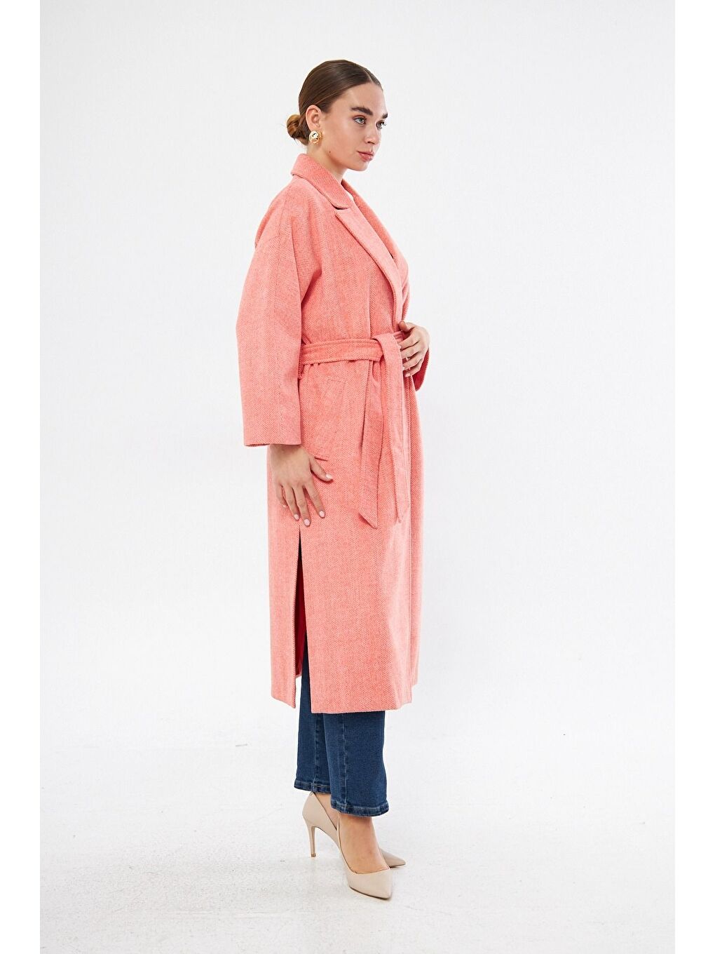 Karışık Renkli Astarlı Klasik Nar Çiçeği Kaban-1