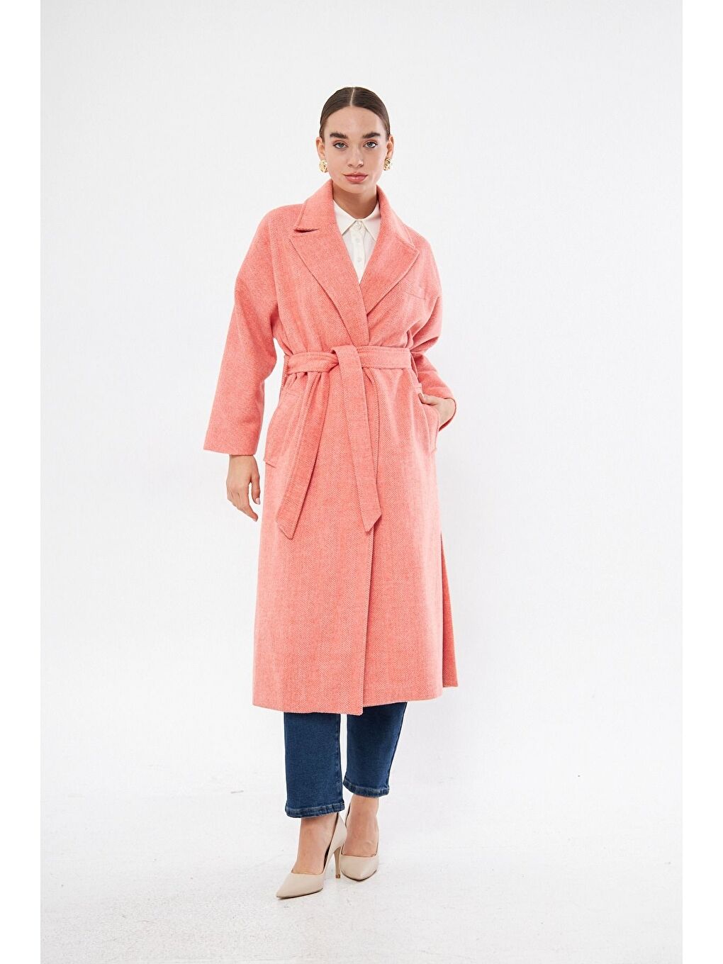 Karışık Renkli Astarlı Klasik Nar Çiçeği Kaban-3