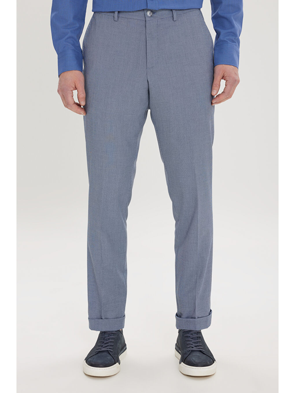 Erkek Koyu Mavi-Mavi Slim Fit Dar Kesim Yan Cepli Desenli Beli Lastikli Pantolon-1