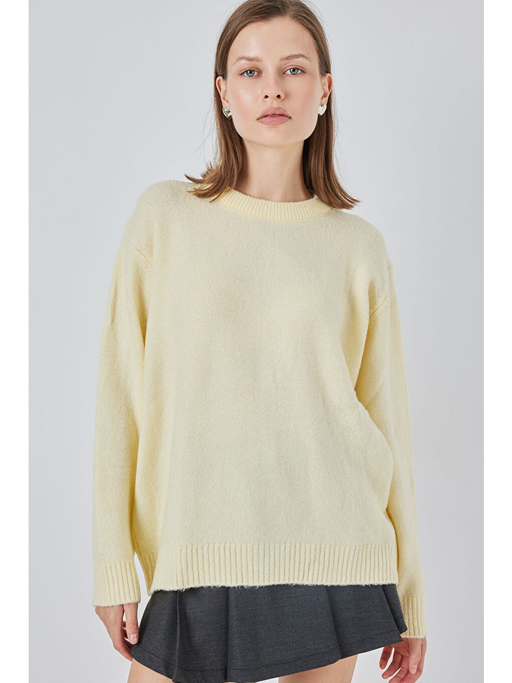 15895 Baklava Desenli Oversize Triko Kazak - A.Sarı