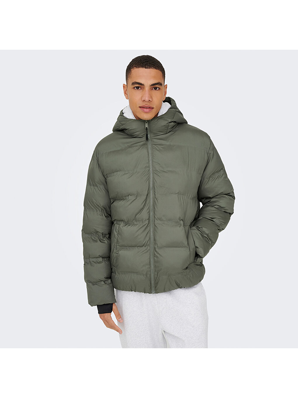 Union Seamless Life Puffer Erkek Gri Kapüşonlu Şişme Mont-1