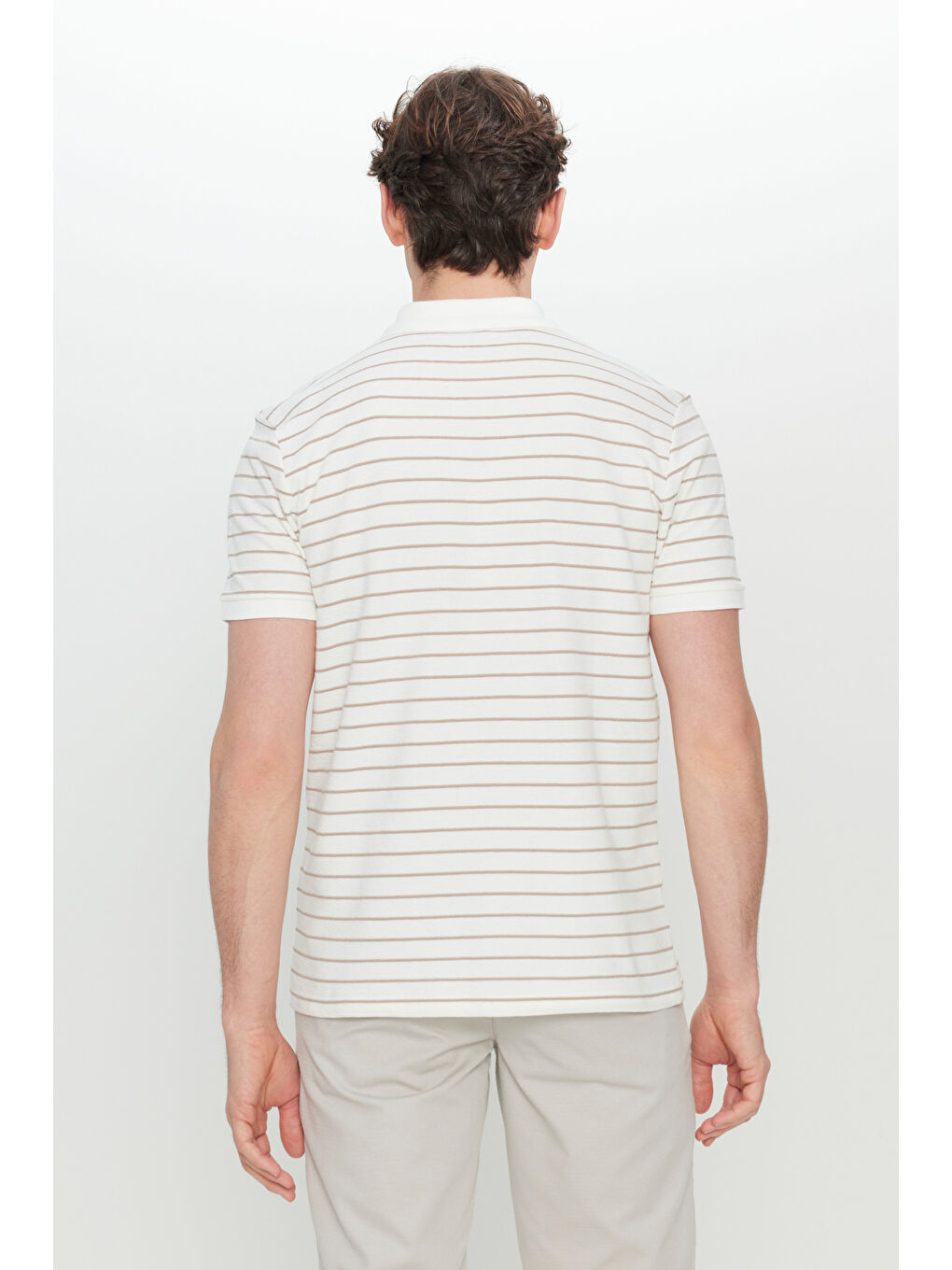Bej Erkek Beyaz-Vizon Pamuklu Slim Fit Dar Kesim Polo Yaka Tişört-5