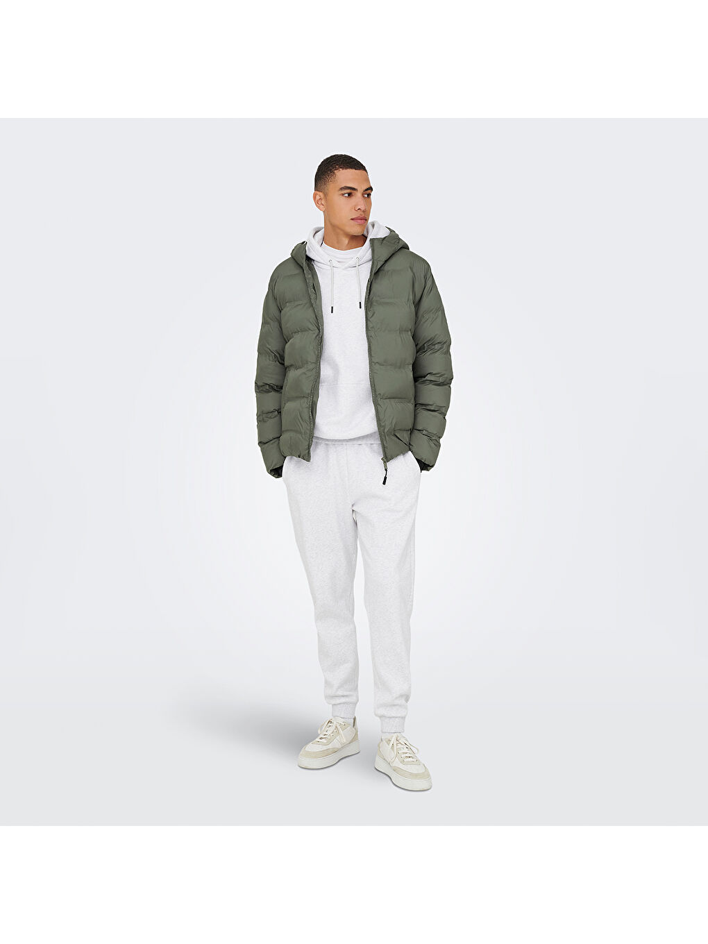 Union Seamless Life Puffer Erkek Gri Kapüşonlu Şişme Mont-2